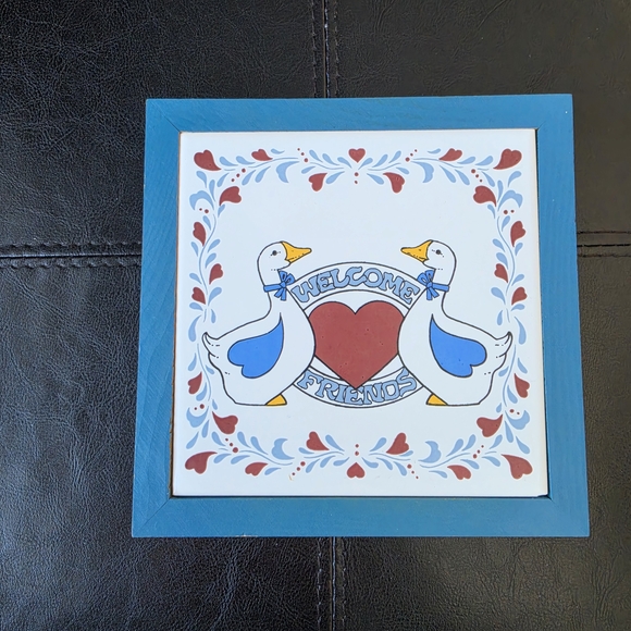 Welcome Friends Duck Wall Tile - Blue Frame - Picture 2 of 10